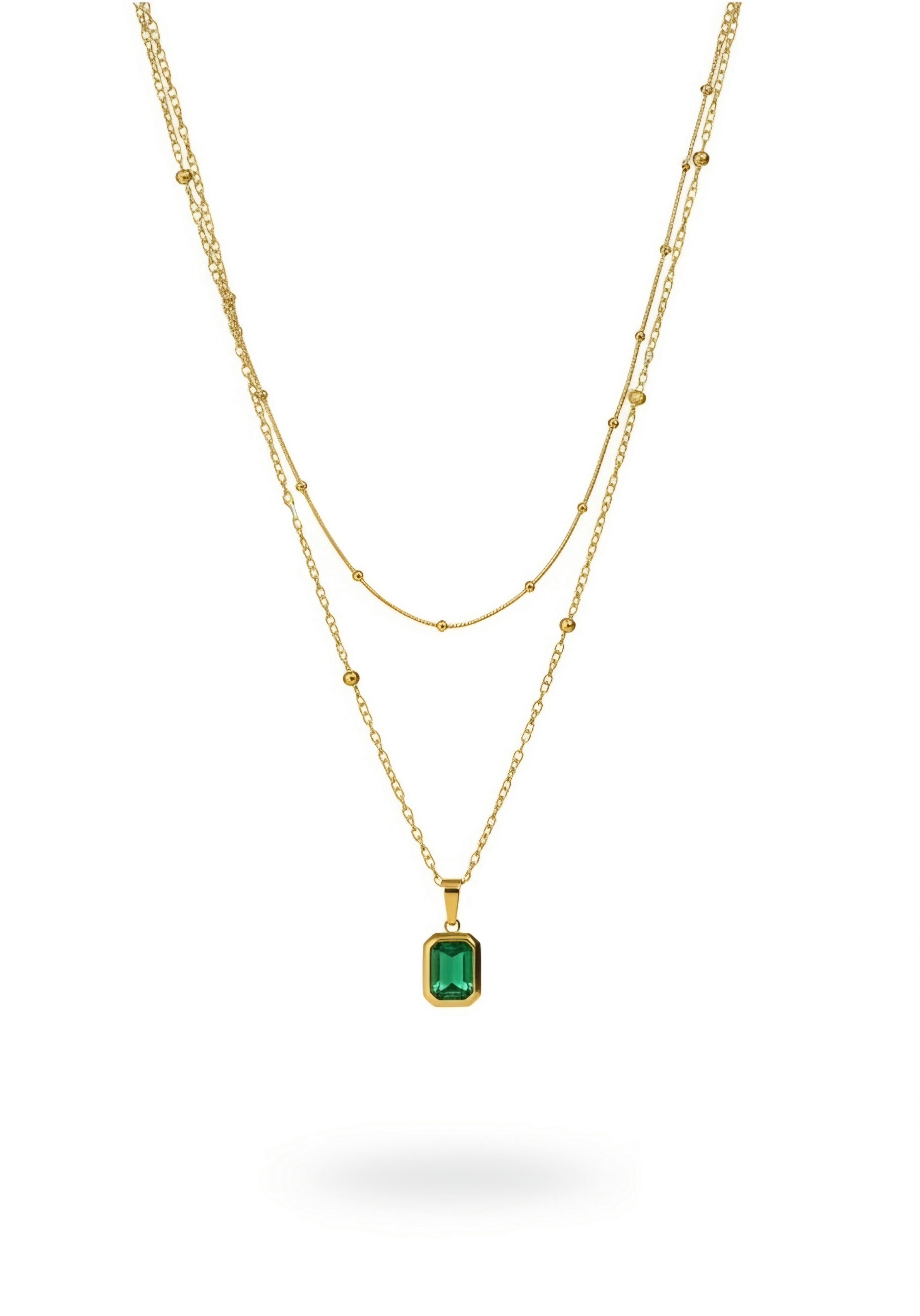 Layered Emerald Pendant Necklace